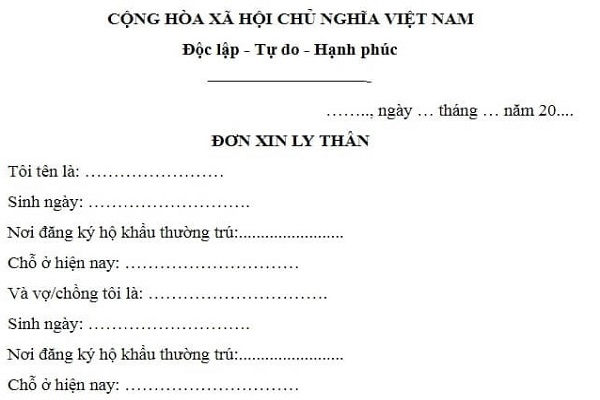 Mẫu đơn ly thân và thủ tục xin ly thân – 2020